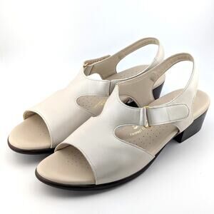 SAS Suntimer Heel Strap Sandals Womens 10 Slim Pearl Bone Leather Open Toe Shoes